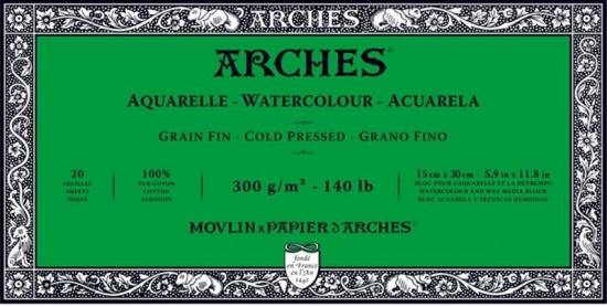 Блок для акварели "Arches" 300г/м2 15*30см 20л Grain fin склейка