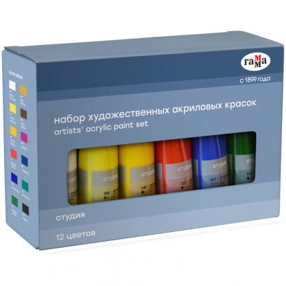 Набор акрила "Студия", 12цв, 75 мл/туба, в картоне Набор акрила "Студия", 12цв, 75 мл/туба, в картоне