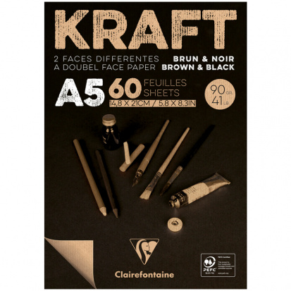 Склейка для скетчей "Kraft", 60л. A5, 90г/м2, верже, черный/крафт