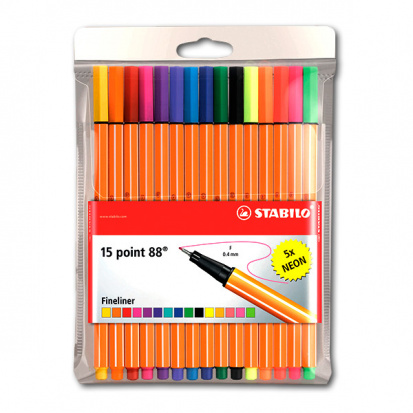 Набор капиллярных ручек "Point 88" 15 цв. (10 базовых + 5 неоновых) толщина 0,4мм Набор капиллярных ручек "Point 88" 15 цв. (10 базовых + 5 неоновых) толщина 0,4мм