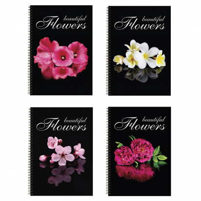 Тетрадь А4, 96 л, гребень, клетка, обложка картон, КРАСИВЫЕ ЦВЕТЫ