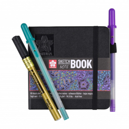 Скетчбук 12x12 см, 140г/м2, 80л, твердая обложка, чёрные листы 