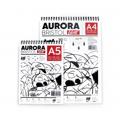 Альбом для графики на спирали Aurora Bristol А5 40 листов, 180 г/м²  гладкий, альбомная ориентация