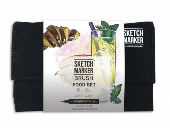 Набор маркеров Sketchmarker BRUSH Food Set 24шт еда + сумка органайзер