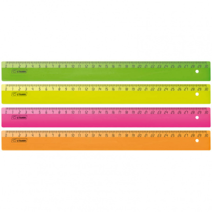 Линейка 30см, пластиковая, флуоресцентная, ассорти