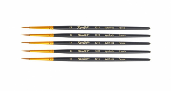 Кисть синтетика круглая короткая ручка "1315" №2 для масла, акрила, гуаши, темперы, 5шт