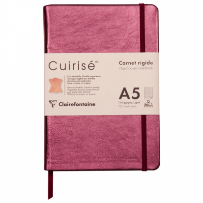 Записная книжка A5 72л. кожа, "Cuiris. Cherry", 90г/м2, на резинке, ляссе, карман