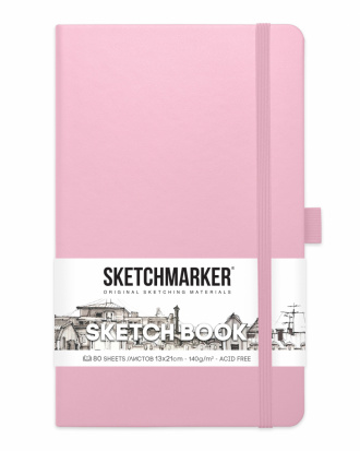 Блокнот для зарисовок Sketchmarker 140г/кв.м 13*21см 80л твердая обложка Розовый