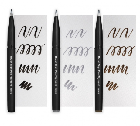 Набор маркеров-кистей "Brush Sign Pen Pigment", 3 цвета: черный, серый, сепия