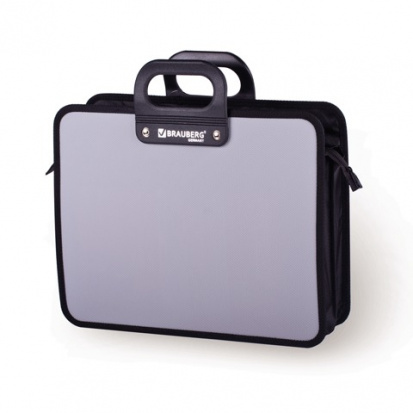 Портфель пластиковый премьер, А4, 390х315х120мм, 3 отделения, на молнии, серый