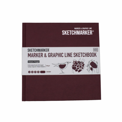 Скетчбук Sketchmarker MARKER & GRAPHIC LINE 180г/м.кв 163х163мм 48л твердая обложка цв.бургундия