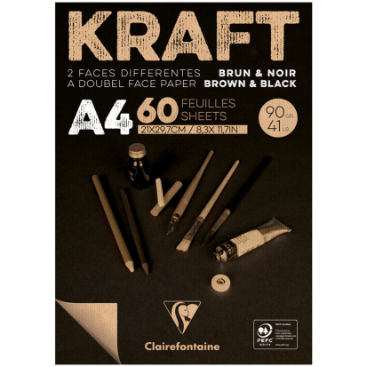 Склейка для скетчей "Kraft", 60л. A4, 90г/м2, верже, черный/крафт sela