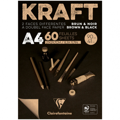 Склейка для скетчей "Kraft", 60л. A4, 90г/м2, верже, черный/крафт