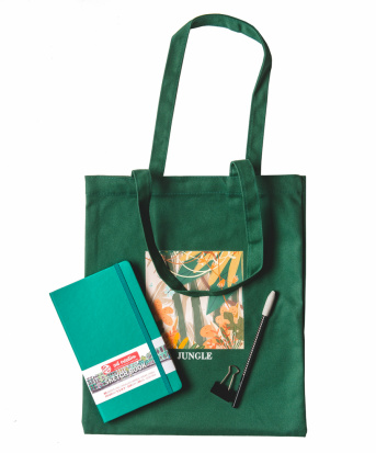 Комплект "Green": сумка-шоппер, скетчбук, карандаш, ластик и зажим