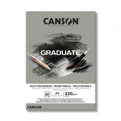 Склейка "Graduate", Mix media, по короткой, серый, 30л, A5, 220г/м2, среднезернистая 