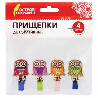 Прищепки декоративные, "Совята", 4 штуки, ассорти Прищепки декоративные, "Совята", 4 штуки, ассорти