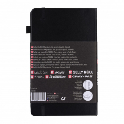 Скетчбук 13x21 см, 140г/м2, 80л, твердая обложка, чёрные листы 