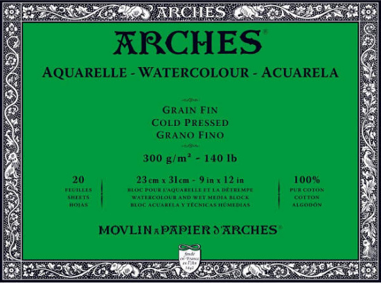 Блок для акварели "Arches", 300г/м2, 23x31см, 20л, Grain fin