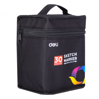 Набор маркеров для скетчинга Deli E70806-30 двойной пиш. наконечник 30цв. ассорти текстильная сумка 