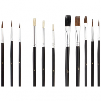 Набор кистей 15шт., пони, щетина, плоские, круглые, блистер Набор кистей 15шт., пони, щетина, плоские, круглые, блистер