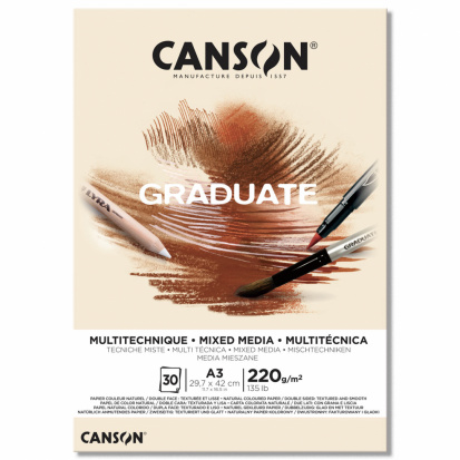 Склейка "Graduate", Mix media, по короткой, натуральный, 30л, A3, 220г/м2, среднезернистая 