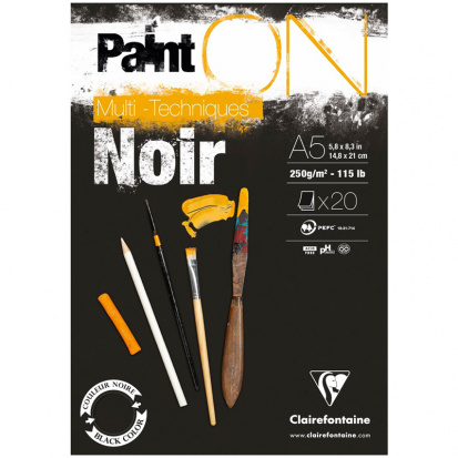 Склейка для смешанных техник "Paint'ON Noir", 20л., A5, 250г/м2, черная