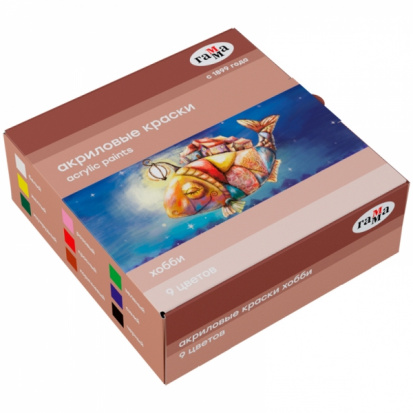 Набор акриловых красок для декора "Хобби", 9 цветов, 20мл, картон Набор акриловых красок для декора "Хобби", 9 цветов, 20мл, картон