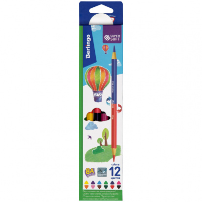 Карандаши цветные двусторонние SuperSoft "Воздушные шары", 12цв., 6 шт., трехгран., заточен., картон Карандаши цветные двусторонние SuperSoft "Воздушные шары", 12цв., 6 шт., трехгран., заточен., картон