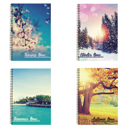 Тетрадь А4, 96 л, гребень, клетка, обложка картон, 4 СЕЗОНА sela