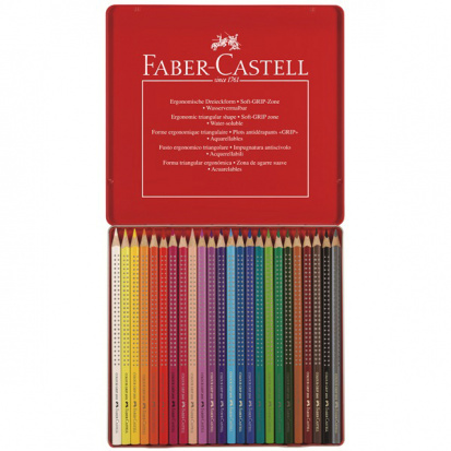 Карандаши цветные Faber-Castell "Grip", 24цв., трехгранные заточен., метал. кор.