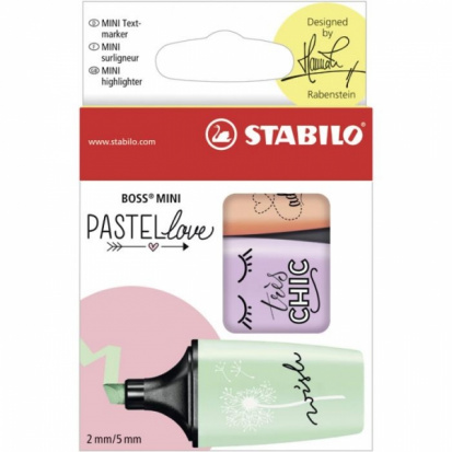 Набор маркеров-выделителей "Boss Mini Pastellove", 3 цвета, мятный, лавандовый, персиковый