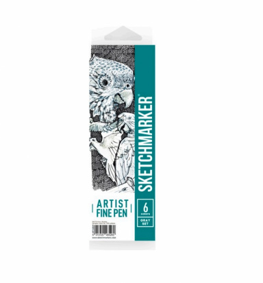 Набор капиллярных ручек Sketchmarker Artist fine pen Grey 6цв Набор капиллярных ручек Sketchmarker Artist fine pen Grey 6цв