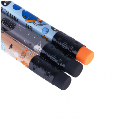 Набор карандашей ч/г MESHU "Space" 3шт., HB, заточен., с печатью, с ластиком, ассорти, пакет, европо