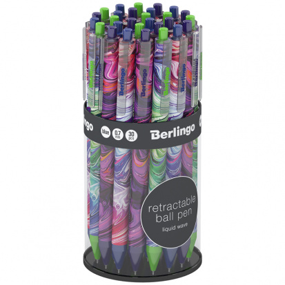 Ручка шариковая автоматическая Berlingo "Liquid Wave" синяя, 0,7мм, грип, рисунок на корпусе, ассорт