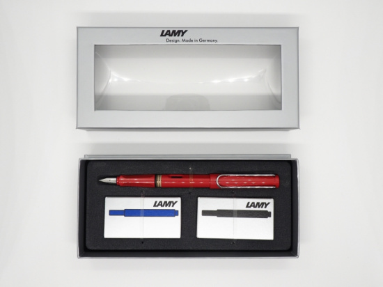 Комплект из ручки перьевой Лами "Safari", F, Красный+Картр. син+черн.