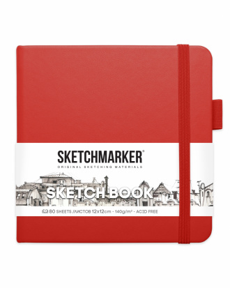 Блокнот для зарисовок Sketchmarker 140г/кв.м 12*12см 80л твердая обложка Красный