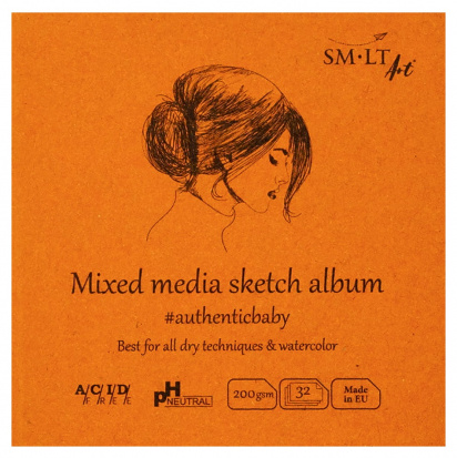 Скетчбук SMLT Art Authenticbaby Mixed media 200г/м2 9х9см 32л белая бумага твердая обложка