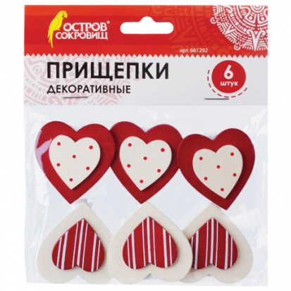 Прищепки декоративные "Сердце с узором", 6 штук, ассорти
