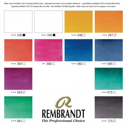 Набор акварельных красок "Rembrandt" Opaque mix 12цв*10мл тубы в металле