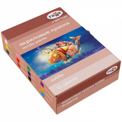 Набор акриловых красок для декора "Хобби", 12 цветов, 20мл, картон