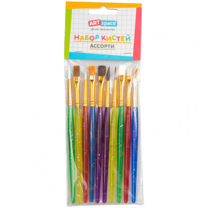 Набор кистей 10шт., пони, щетина, нейлон, круглые, плоские