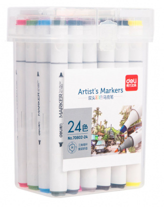 Набор маркеров для скетчинга Deli 70802-24 двойной пиш. наконечник 24цв. пластиковая коробка