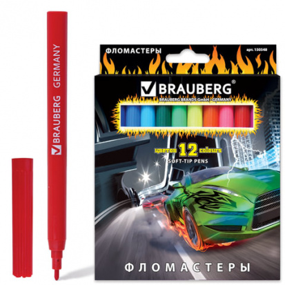 Фломастеры "InstaRacing", 12 цветов, карт. упаковка, выборочный лак