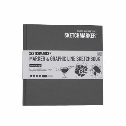 Скетчбук Sketchmarker MARKER & GRAPHIC LINE 180г/м.кв 163х163мм 48л твердая обложка цв.угольный